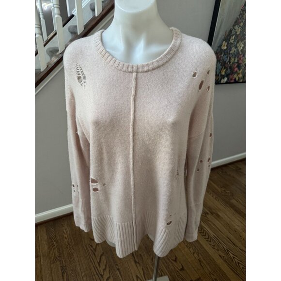 Autumn Cashmere Wool Cashmere Distressed Crew Neck Sweater Pink Size Small - Picture 1 of 3